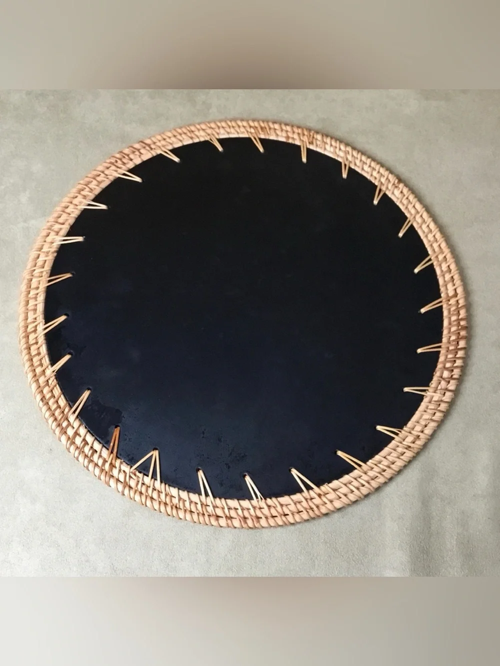 Brazil Station White Mother-of-Pearl Plate Charger with Handwoven Rattan Frame